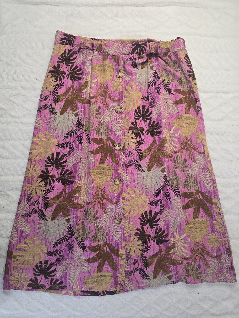 Classic Concepts A-LIne Midi Skirt Pink Tropical Palm Print Summer Resort M